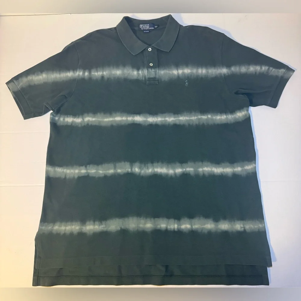 Men's Vintage Polo Ralph Lauren Green Tie Dye Stripe Green Polo Shirt XXL‎ A7